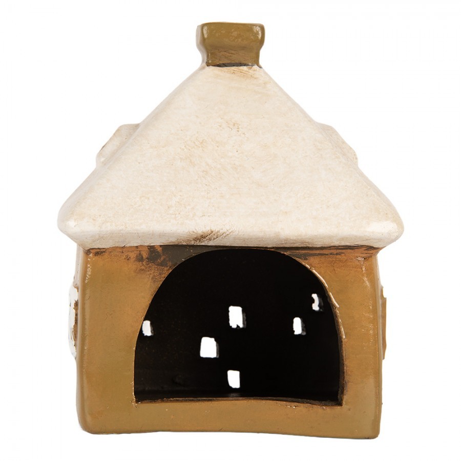 Hnědý keramický svícen na čajovou svíčku domek Village - 12*9*14 cm Clayre & Eef Hnědý keramický svícen na čajovou svíčku domek Village - 12*9*14 cm Clayre & Eef