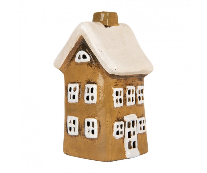 Hnědý keramický svícen na čajovou svíčku domek Village - 8*7*15 cm Clayre & Eef