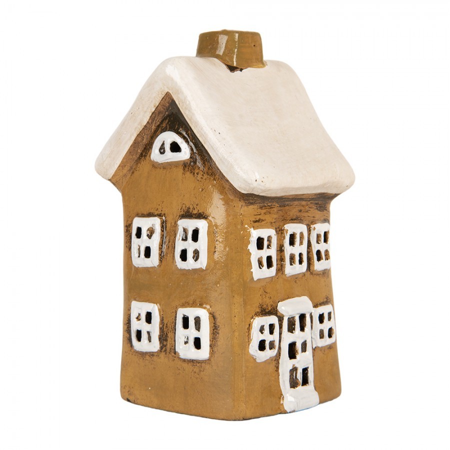 Hnědý keramický svícen na čajovou svíčku domek Village - 8*7*15 cm Clayre & Eef Hnědý keramický svícen na čajovou svíčku domek Village - 8*7*15 cm Clayre & Eef