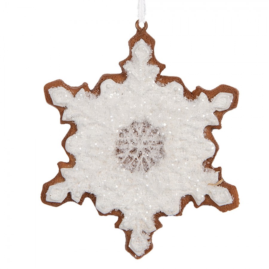 Závěsná dekorace perníková vločka Frosted Ginger - 9*1*10 cm Clayre & Eef Závěsná dekorace perníková vločka Frosted Ginger - 9*1*10 cm Clayre & Eef