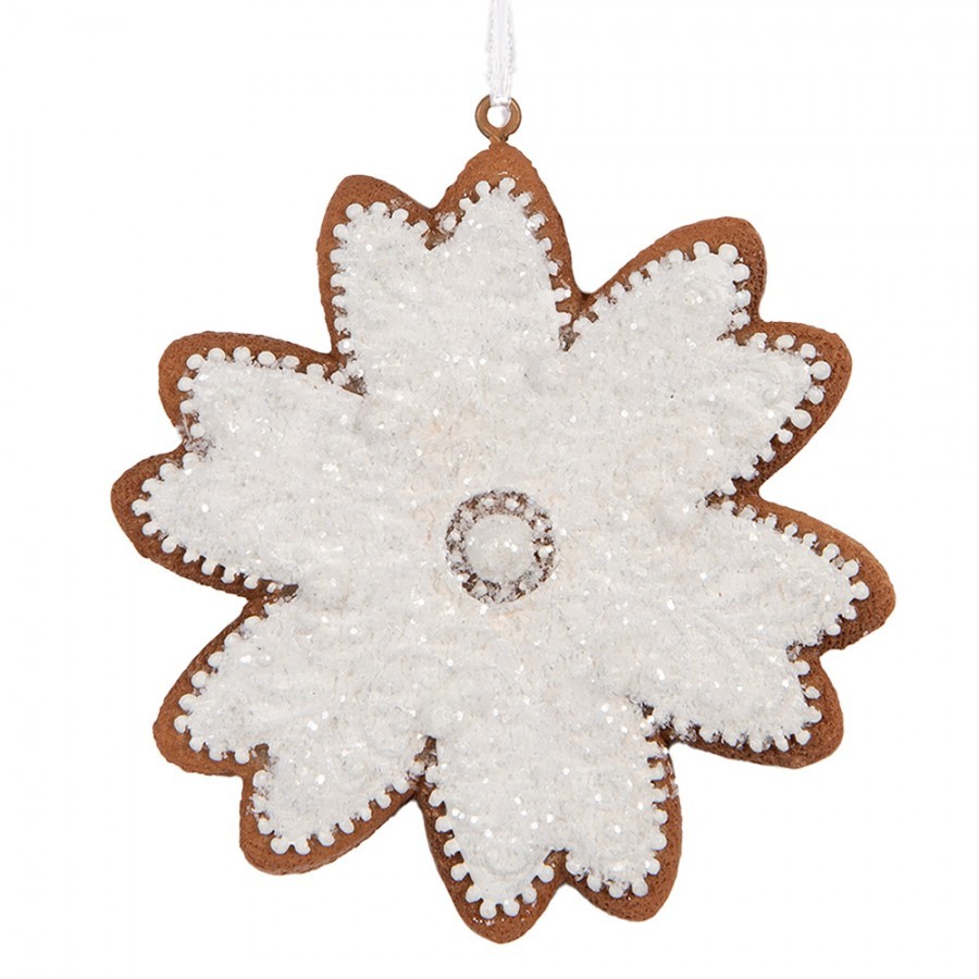 Závěsná dekorace perníková vločka Frosted Ginger - 9*1*10 cm Clayre & Eef Závěsná dekorace perníková vločka Frosted Ginger - 9*1*10 cm Clayre & Eef