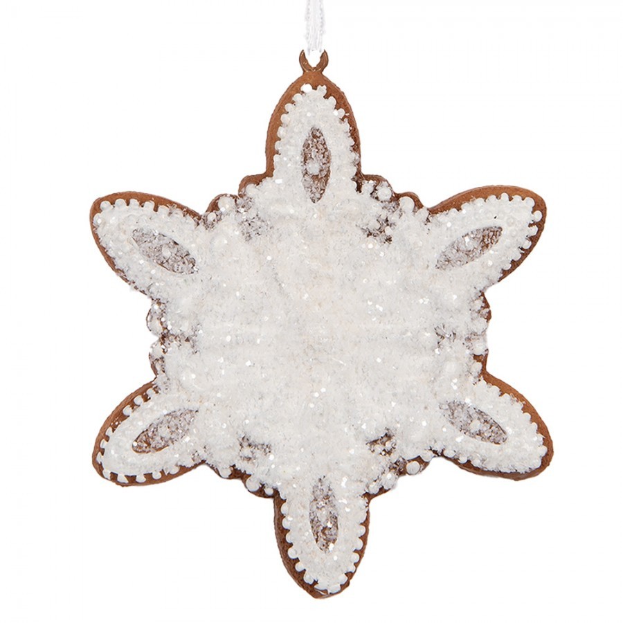 Závěsná dekorace perníková vločka Frosted Ginger - 9*1*10 cm Clayre & Eef Závěsná dekorace perníková vločka Frosted Ginger - 9*1*10 cm Clayre & Eef