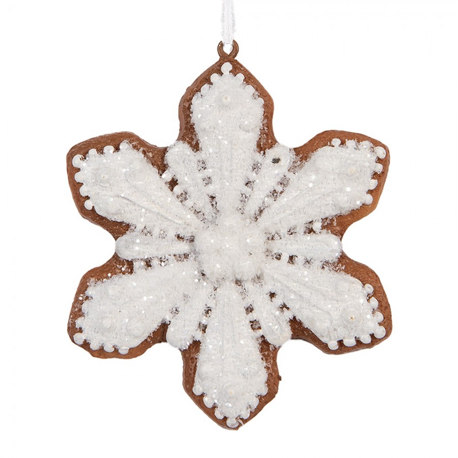 Závěsná dekorace perníková vločka Frosted Ginger - 9*1*10 cm Clayre & Eef Závěsná dekorace perníková vločka Frosted Ginger - 9*1*10 cm Clayre & Eef