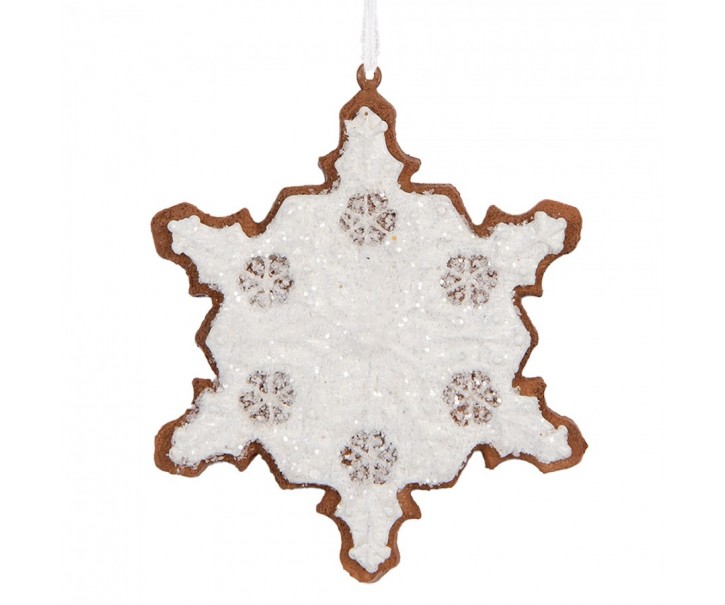 Závěsná dekorace perníková vločka Frosted Ginger - 9*1*10 cm Clayre & Eef