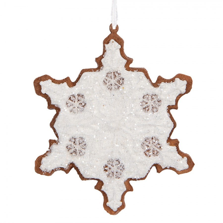 Závěsná dekorace perníková vločka Frosted Ginger - 9*1*10 cm Clayre & Eef Závěsná dekorace perníková vločka Frosted Ginger - 9*1*10 cm Clayre & Eef