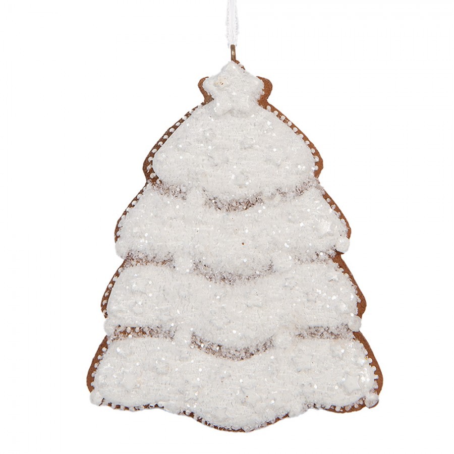 Závěsná dekorace zasněžený perníkový stromeček Frosted Ginger - 8*1*10 cm Clayre & Eef Závěsná dekorace zasněžený perníkový stromeček Frosted Ginger - 8*1*10 cm Clayre & Eef