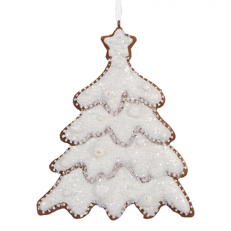 Závěsná dekorace zasněžený perníkový stromeček Frosted Ginger - 9*1*10 cm Clayre & Eef Závěsná dekorace zasněžený perníkový stromeček Frosted Ginger - 9*1*10 cm Clayre & Eef