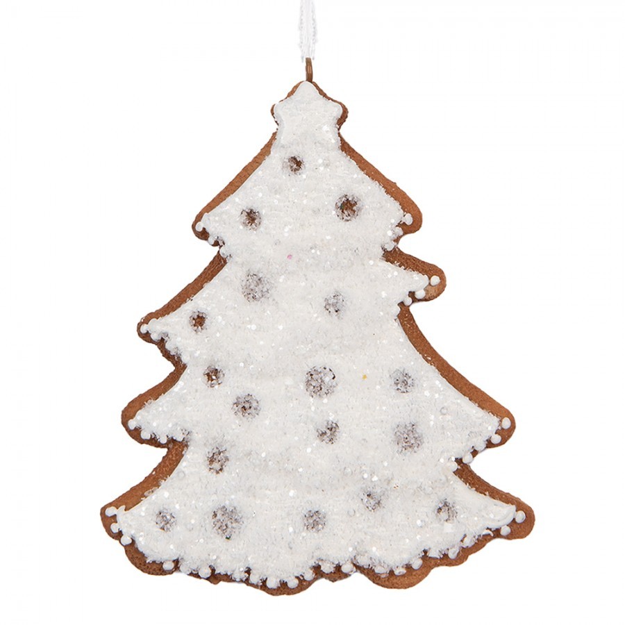 Závěsná dekorace zasněžený perníkový stromeček Frosted Ginger - 9*1*10 cm Clayre & Eef Závěsná dekorace zasněžený perníkový stromeček Frosted Ginger - 9*1*10 cm Clayre & Eef