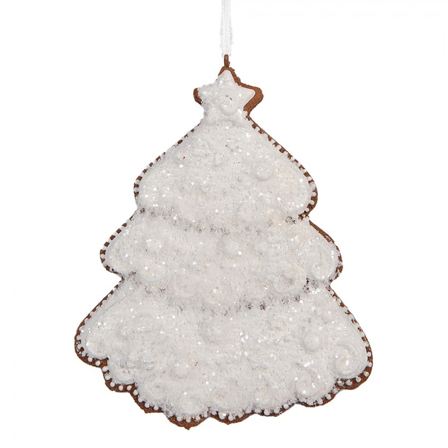 Závěsná dekorace zasněžený perníkový stromeček Frosted Ginger - 9*1*10 cm Clayre & Eef Závěsná dekorace zasněžený perníkový stromeček Frosted Ginger - 9*1*10 cm Clayre & Eef