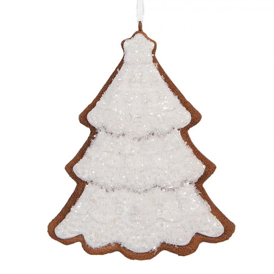 Závěsná dekorace zasněžený perníkový stromeček Frosted Ginger - 9*1*10 cm Clayre & Eef Závěsná dekorace zasněžený perníkový stromeček Frosted Ginger - 9*1*10 cm Clayre & Eef