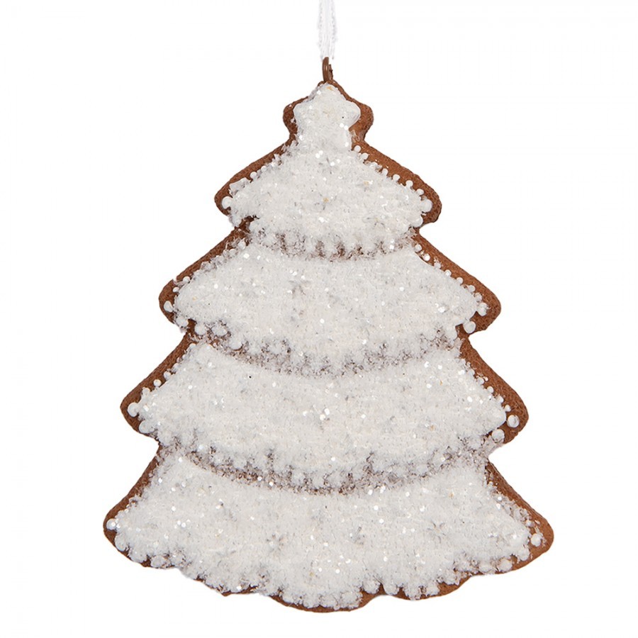 Závěsná dekorace zasněžený perníkový stromeček Frosted Ginger - 9*1*10 cm Clayre & Eef Závěsná dekorace zasněžený perníkový stromeček Frosted Ginger - 9*1*10 cm Clayre & Eef