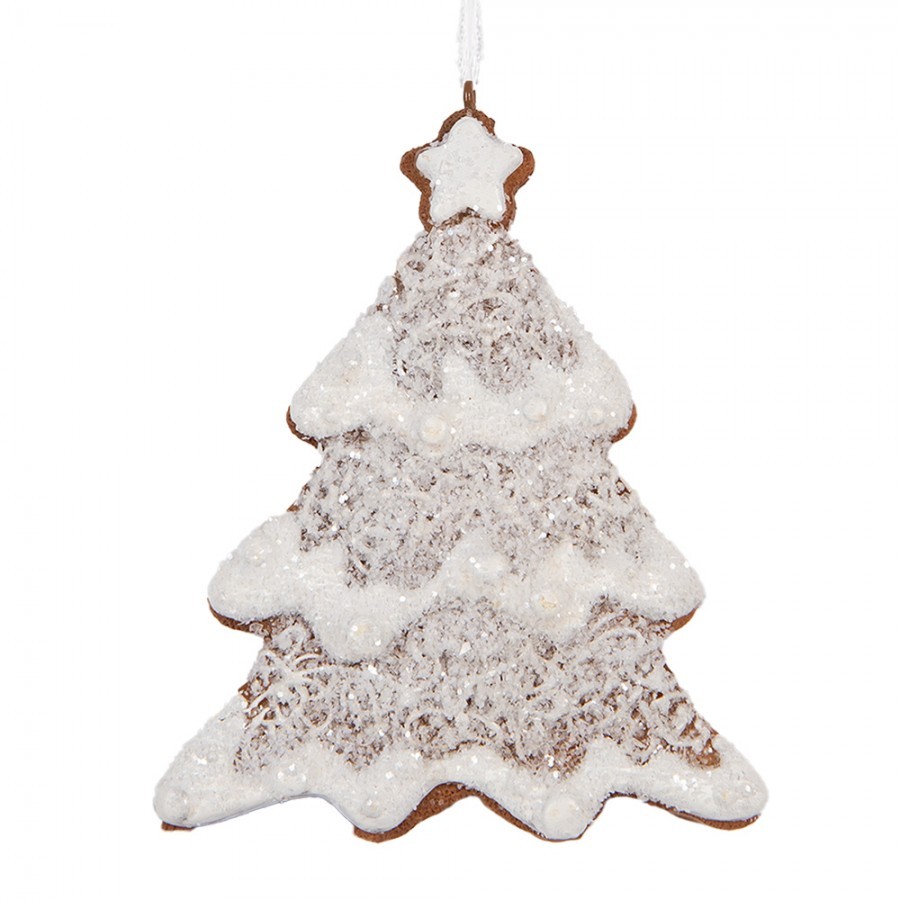 Závěsná dekorace zasněžený perníkový stromeček Frosted Ginger - 9*1*10 cm Clayre & Eef Závěsná dekorace zasněžený perníkový stromeček Frosted Ginger - 9*1*10 cm Clayre & Eef