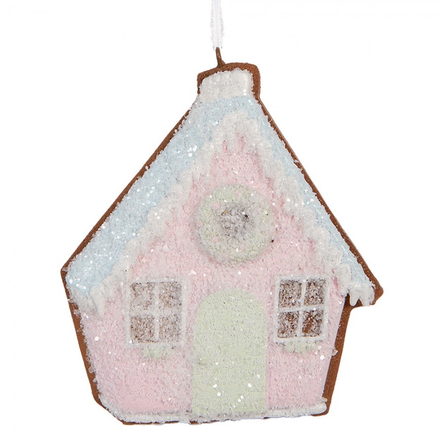 Závěsná dekorace růžová perníková chaloupka Frosted Ginger - 9*1*10 cm Clayre & Eef Závěsná dekorace růžová perníková chaloupka Frosted Ginger - 9*1*10 cm Clayre & Eef