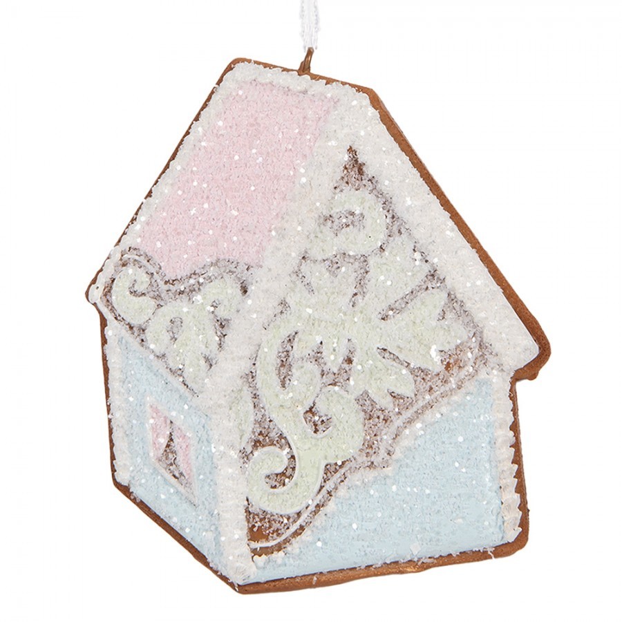 Závěsná dekorace modrá perníková chaloupka Frosted Ginger - 9*1*10 cm Clayre & Eef Závěsná dekorace modrá perníková chaloupka Frosted Ginger - 9*1*10 cm Clayre & Eef