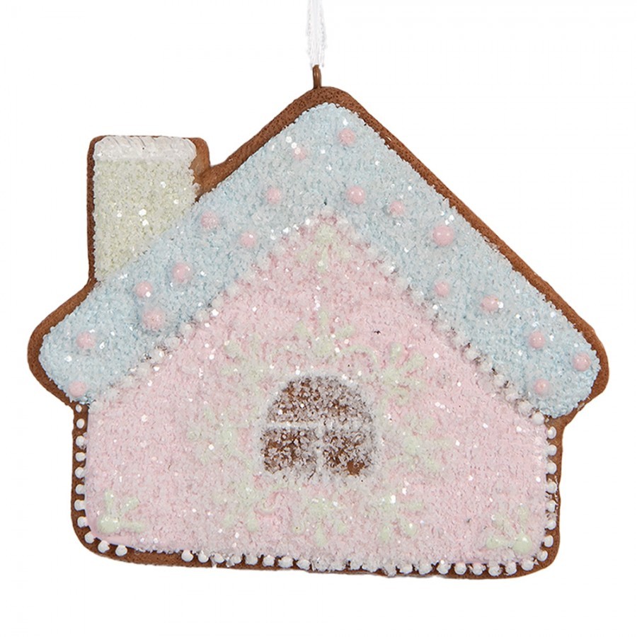 Závěsná dekorace růžová perníková chaloupka Frosted Ginger - 9*1*8 cm Clayre & Eef Závěsná dekorace růžová perníková chaloupka Frosted Ginger - 9*1*8 cm Clayre & Eef