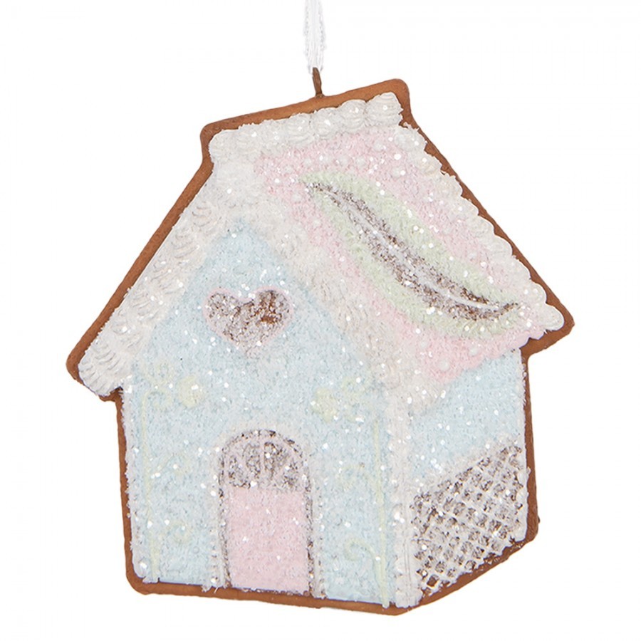 Závěsná dekorace modrá perníková chaloupka Frosted Ginger - 9*1*10 cm Clayre & Eef Závěsná dekorace modrá perníková chaloupka Frosted Ginger - 9*1*10 cm Clayre & Eef