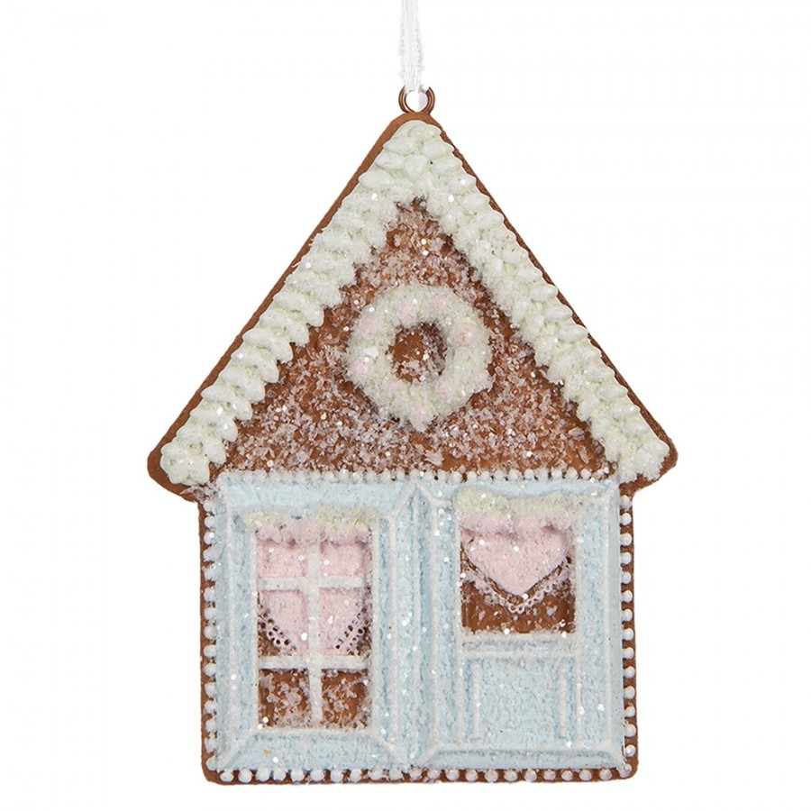 Závěsná dekorace modrá perníková chaloupka Frosted Ginger - 8*1*10 cm Clayre & Eef Závěsná dekorace modrá perníková chaloupka Frosted Ginger - 8*1*10 cm Clayre & Eef