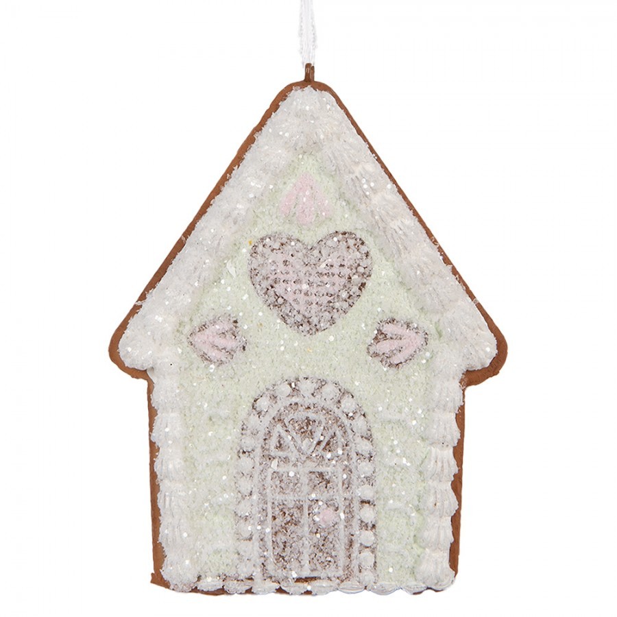 Závěsná dekorace zelená perníková chaloupka Frosted Ginger - 8*1*10 cm Clayre & Eef Závěsná dekorace zelená perníková chaloupka Frosted Ginger - 8*1*10 cm Clayre & Eef