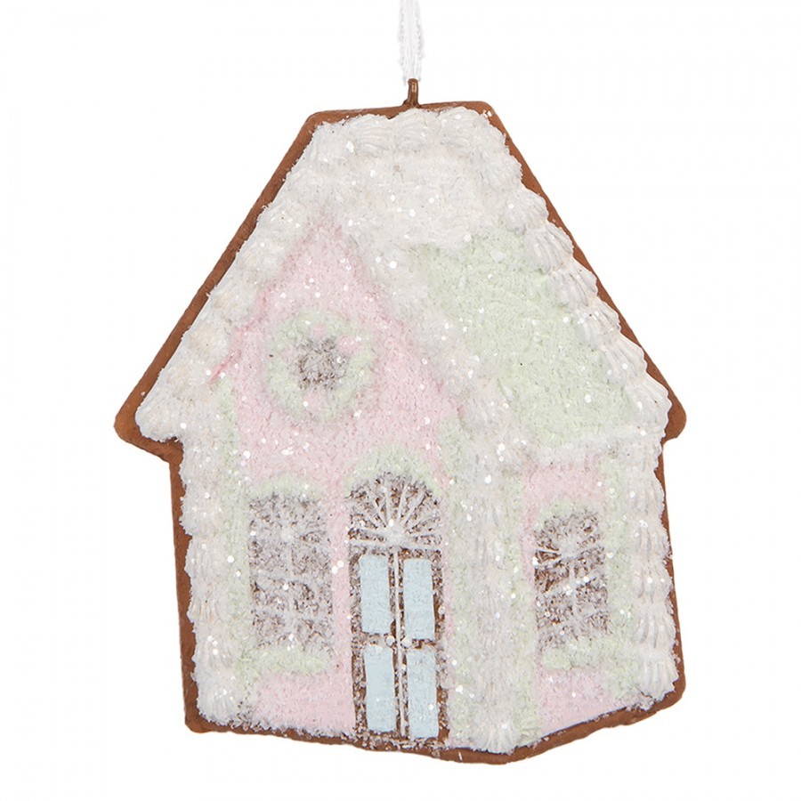 Závěsná dekorace růžová perníková chaloupka Frosted Ginger - 9*1*10 cm Clayre & Eef Závěsná dekorace růžová perníková chaloupka Frosted Ginger - 9*1*10 cm Clayre & Eef
