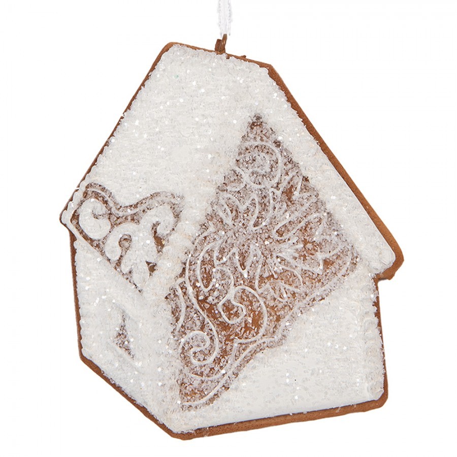 Závěsná dekorace zasněžená perníková chaloupka Frosted Ginger - 9*1*10 cm Clayre & Eef Závěsná dekorace zasněžená perníková chaloupka Frosted Ginger - 9*1*10 cm Clayre & Eef