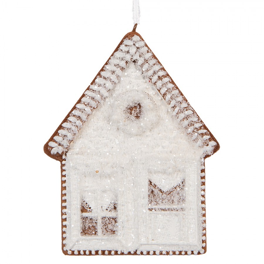 Závěsná dekorace zasněžená perníková chaloupka Frosted Ginger - 8*1*10 cm Clayre & Eef Závěsná dekorace zasněžená perníková chaloupka Frosted Ginger - 8*1*10 cm Clayre & Eef