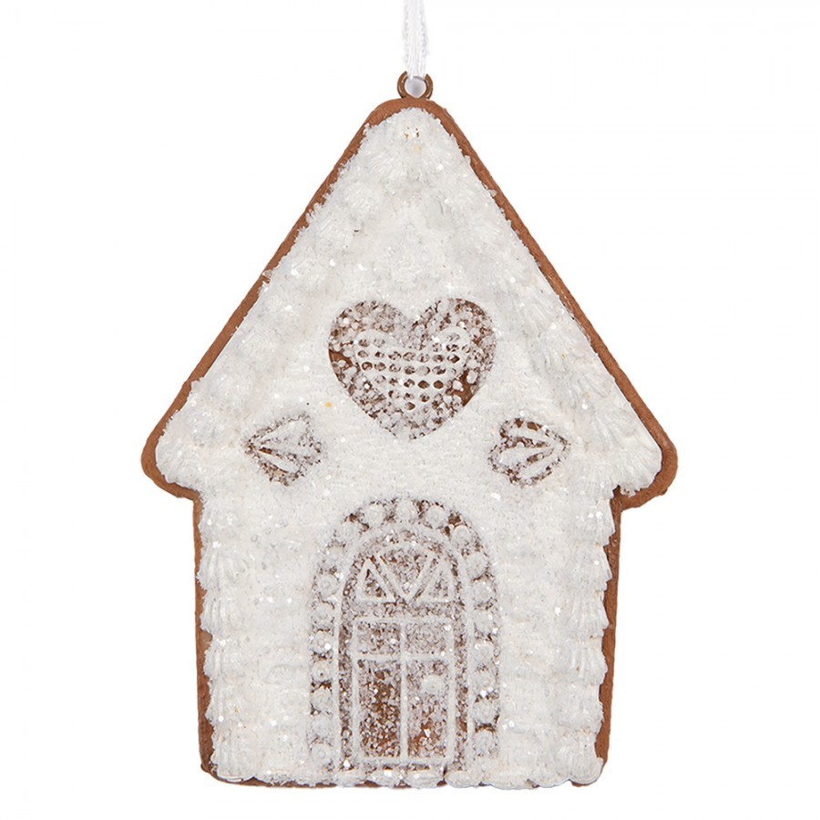 Závěsná dekorace zasněžená perníková chaloupka Frosted Ginger - 8*1*10 cm Clayre & Eef Závěsná dekorace zasněžená perníková chaloupka Frosted Ginger - 8*1*10 cm Clayre & Eef