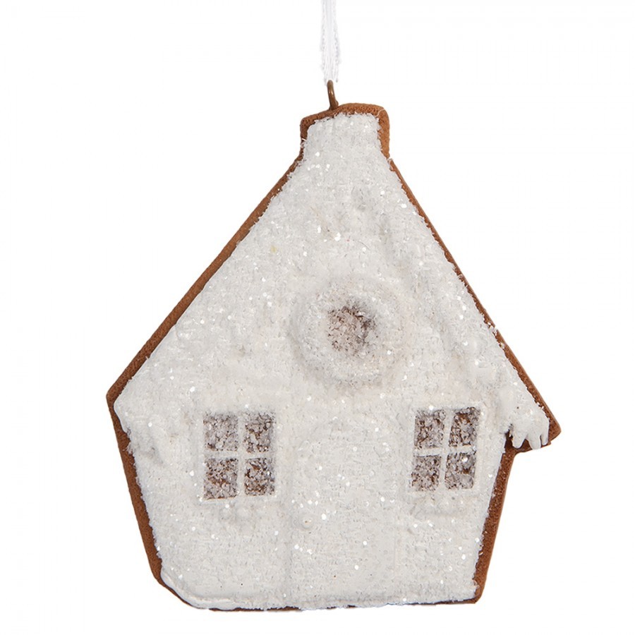 Závěsná dekorace zasněžená perníková chaloupka Frosted Ginger - 9*1*10 cm Clayre & Eef Závěsná dekorace zasněžená perníková chaloupka Frosted Ginger - 9*1*10 cm Clayre & Eef