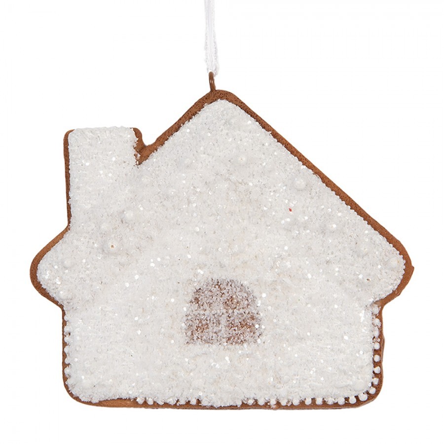 Závěsná dekorace zasněžená perníková chaloupka Frosted Ginger - 9*1*8 cm Clayre & Eef Závěsná dekorace zasněžená perníková chaloupka Frosted Ginger - 9*1*8 cm Clayre & Eef