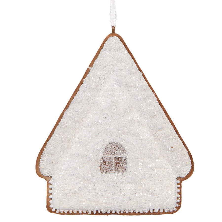 Závěsná dekorace zasněžená perníková chaloupka Frosted Ginger - 9*1*10 cm Clayre & Eef Závěsná dekorace zasněžená perníková chaloupka Frosted Ginger - 9*1*10 cm Clayre & Eef
