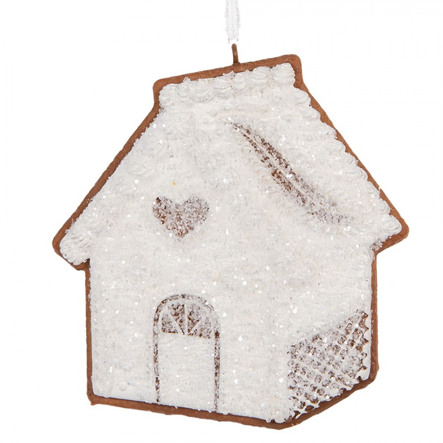 Závěsná dekorace zasněžená perníková chaloupka Frosted Ginger - 9*1*10 cm Clayre & Eef Závěsná dekorace zasněžená perníková chaloupka Frosted Ginger - 9*1*10 cm Clayre & Eef