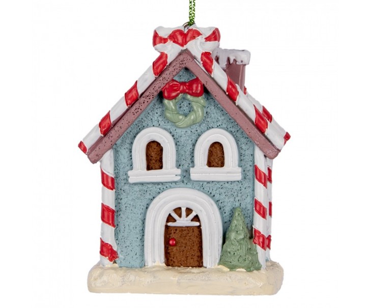 Modrá závěsná dekorace perníková chaloupka - 6*4*8 cm Clayre & Eef