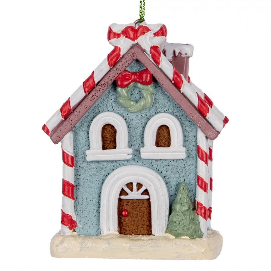 Modrá závěsná dekorace perníková chaloupka Candy - 6*4*8 cm Clayre & Eef Modrá závěsná dekorace perníková chaloupka Candy - 6*4*8 cm Clayre & Eef