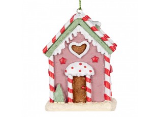 Růžová závěsná dekorace perníková chaloupka Candy - 6*4*8 cm