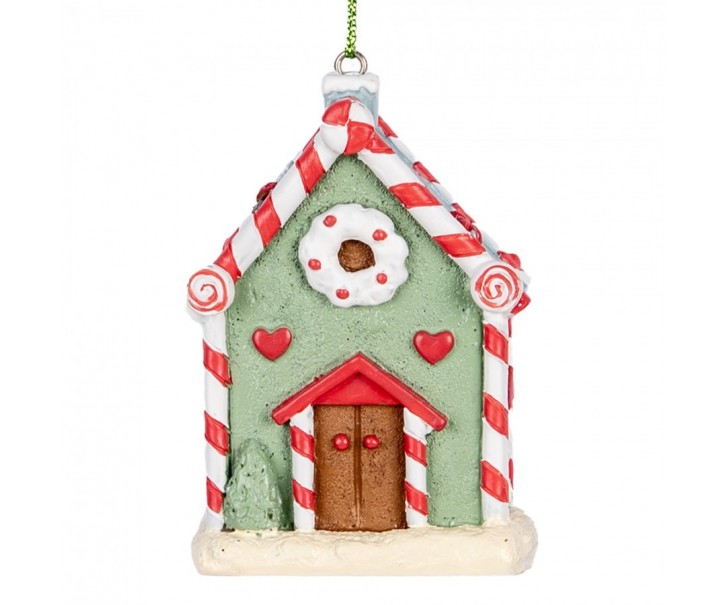 Zelená závěsná dekorace perníková chaloupka - 6*4*8 cm Clayre & Eef