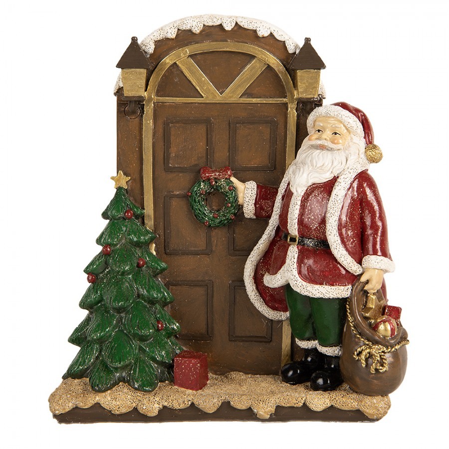 Červená vánoční dekorace Santa Claus u dveří - 18*7*20 cm