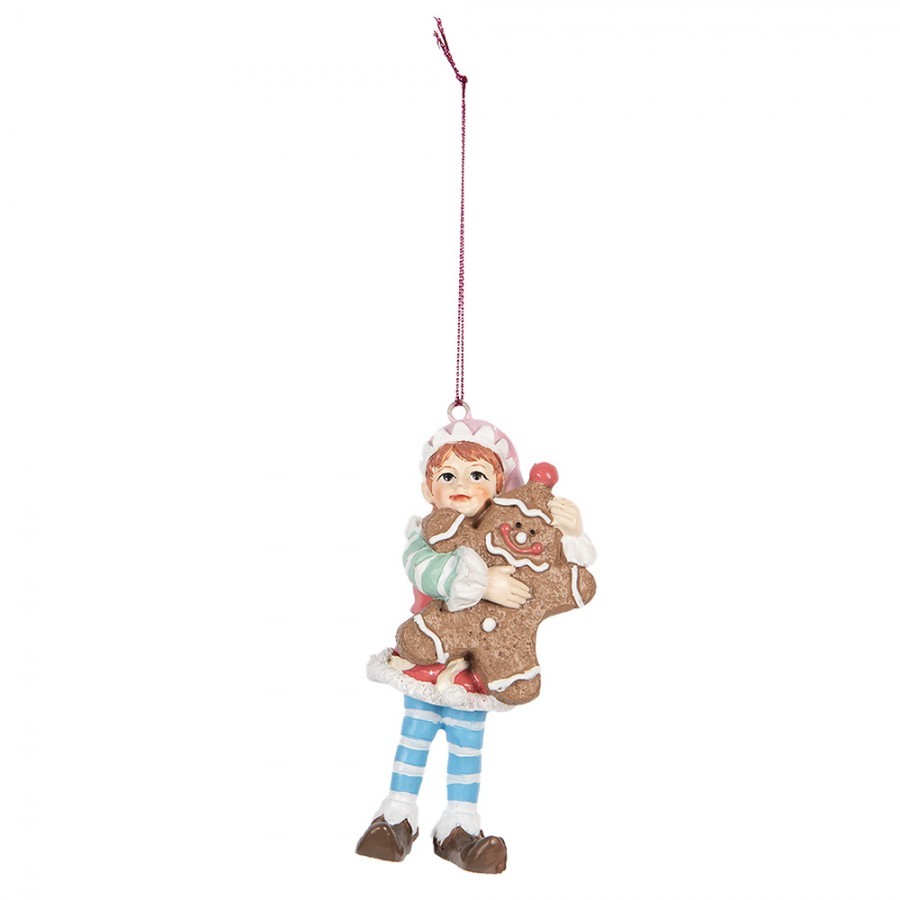 Závěsná vánoční dekorace Elf s perníčkem - 5*4*11cm Clayre & Eef Závěsná vánoční dekorace Elf s perníčkem - 5*4*11cm Clayre & Eef