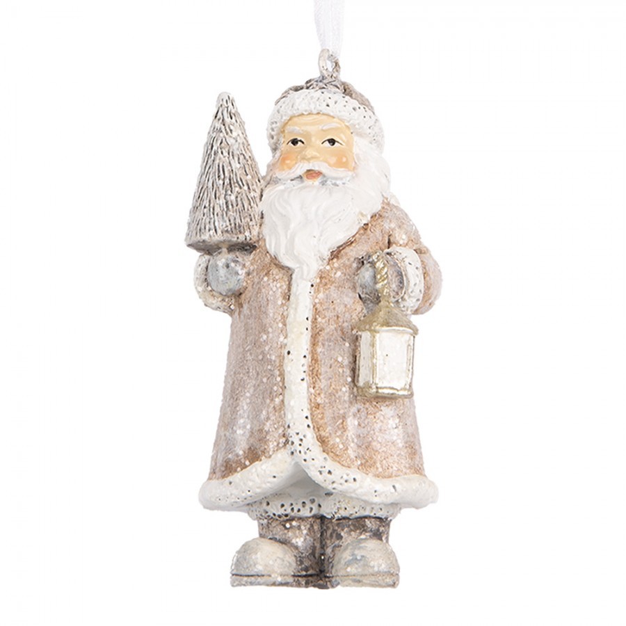 Béžová závěsná dekorace Santa držící lucernu - 5*4*9 cm Clayre & Eef Béžová závěsná dekorace Santa držící lucernu - 5*4*9 cm Clayre & Eef