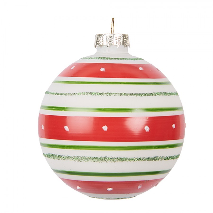 Červeno-zelená pruhovaná skleněná koule - Ø 8*8 cm