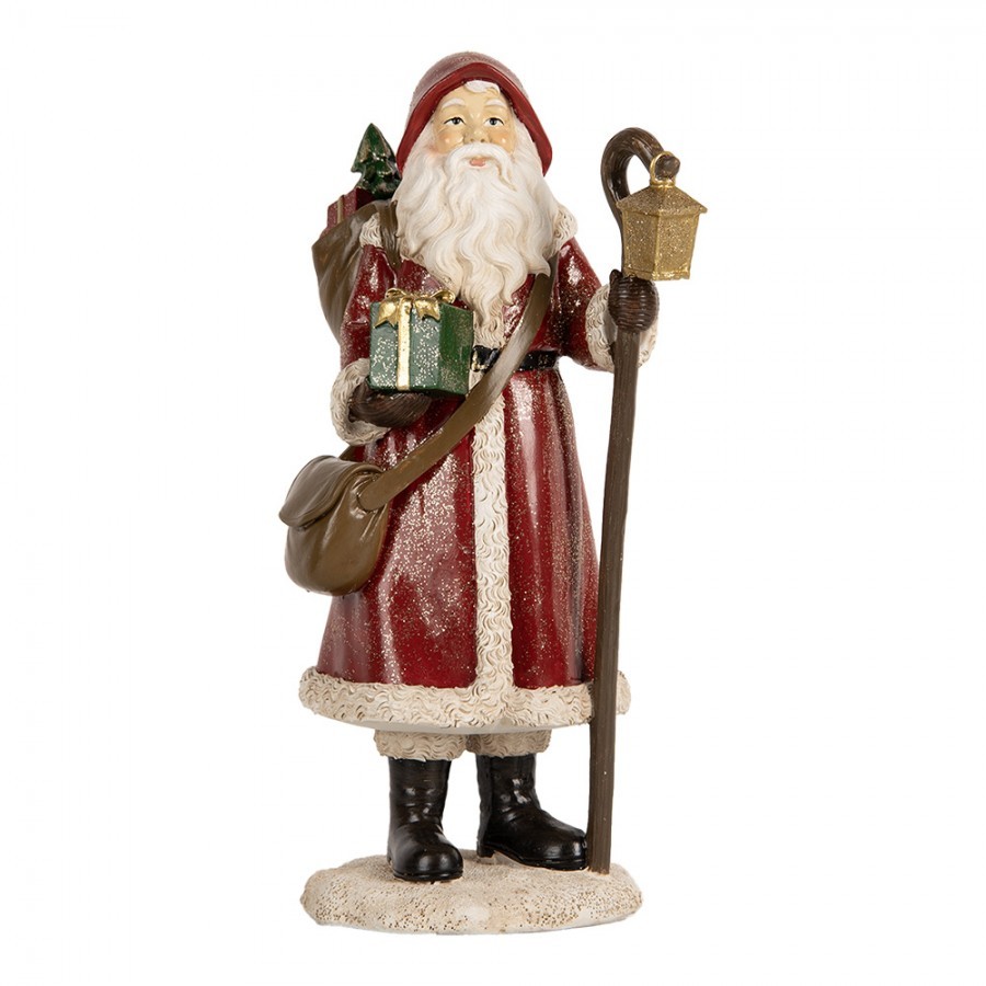 Červená vánoční dekorace Santa Claus s pytlem dárků - 12*11*26 cm
