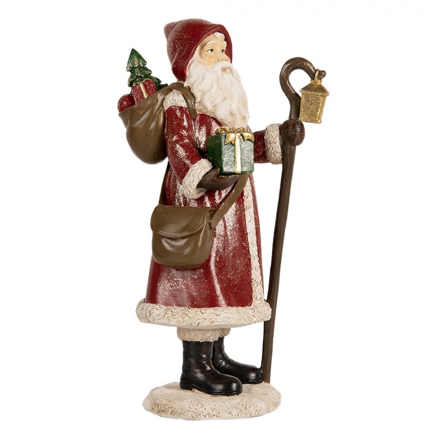 Červená vánoční dekorace Santa Claus s pytlem dárků - 12*11*26 cm Clayre & Eef Červená vánoční dekorace Santa Claus s pytlem dárků - 12*11*26 cm Clayre & Eef