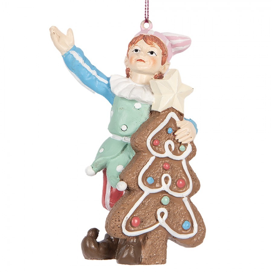 Závěsná vánoční dekorace Elf se stromkem - 8*4*11 cm