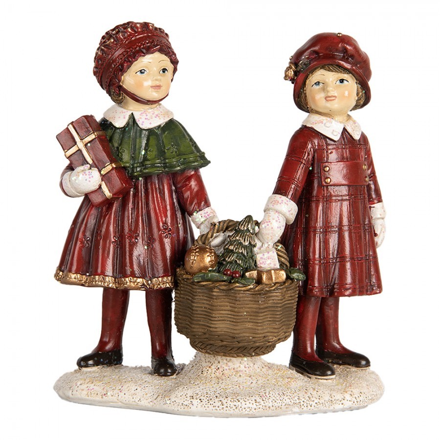 Červeno-zelená vánoční dekorace děti s košíkem dárků - 11*6*12 cm Clayre & Eef Červeno-zelená vánoční dekorace děti s košíkem dárků - 11*6*12 cm Clayre & Eef