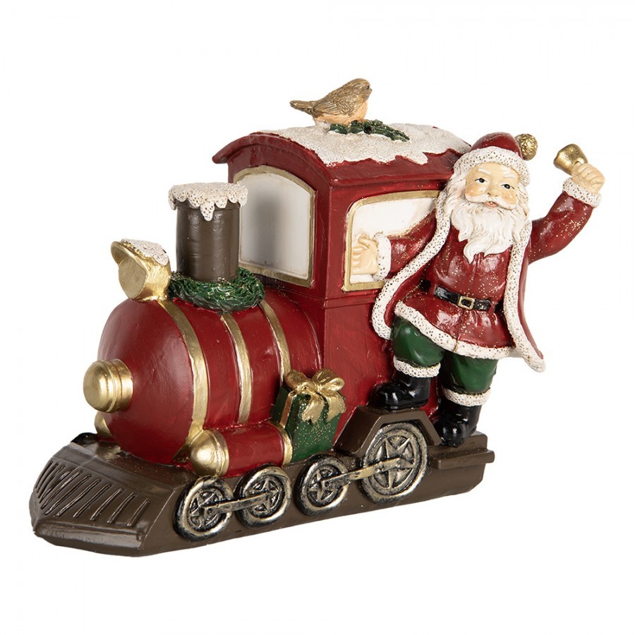 Červená vánoční dekorace Santa stojící u mašinky - 16*10*13 cm Clayre & Eef Červená vánoční dekorace Santa stojící u mašinky - 16*10*13 cm Clayre & Eef