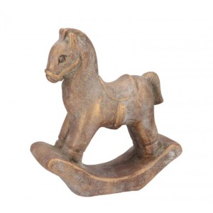 Zlatá antik cementová dekorace houpací koník Horse Gold - 15*6*17 cm