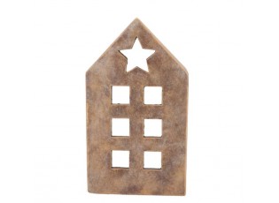 Zlatý antik cementový svícen domek House Gold XL - 19*12*33 cm