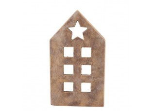 Zlatý antik cementový svícen domek House Gold L - 16*10*28 cm