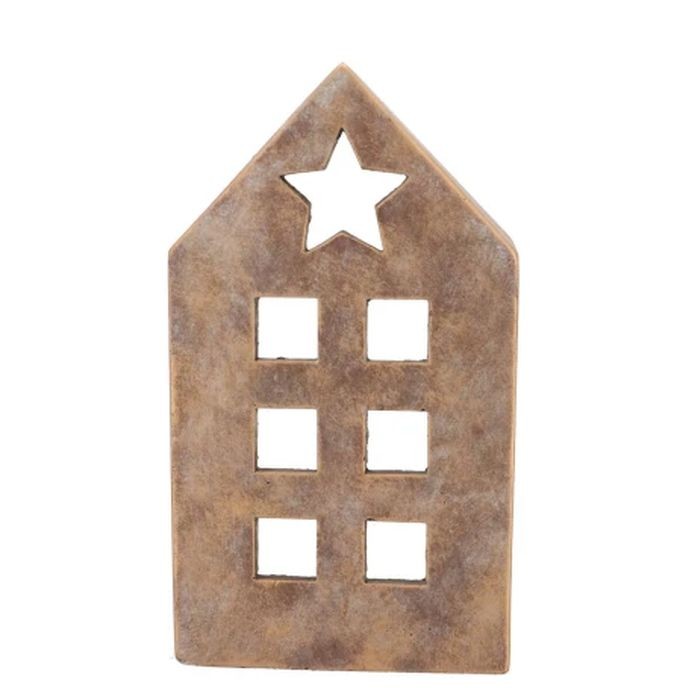 Zlatý antik cementový svícen domek House Gold - 16*10*28 cm