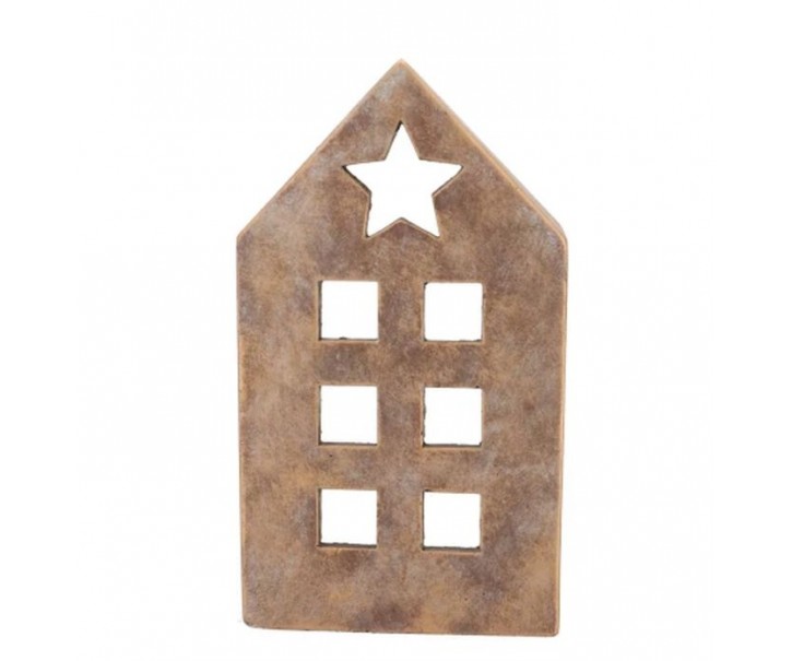 Zlatý antik cementový svícen domek House Gold - 11*11*29 cm daan kromhout