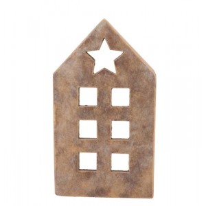 Zlatý antik cementový svícen domek House Gold - 11*11*29 cm