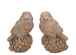 2ks zlatá antik cementová dekorace ptáček na šišce Bird Gold - 9*7*13 cm